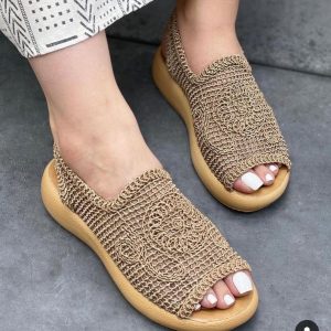 صندل گیپوری لژدار شیک زنانه دخترانه رنگ کرم