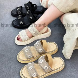 صندل گیپوری گلدار مرواریدی زنانه دخترانه زیره پیو سبک و راحت در سه رنگ مشکی، کرم و نسکافهای مناسب پیاده روی و استایل روزمره سایزبندی ۳۷ تا ۴۰