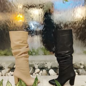 بوت زیر زانو چروک پاشنه دار زنانه