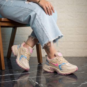 کتونی لژدار نایک زنانه رنگ کرم صورتی آبی