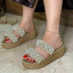 صندل کنفی مرواریدی لژدار زنانه