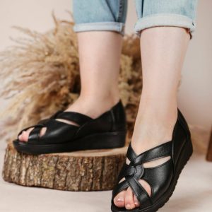 کفش صندل لژدار سایز بزرگ زنانه دخترانه رنگ مشکی