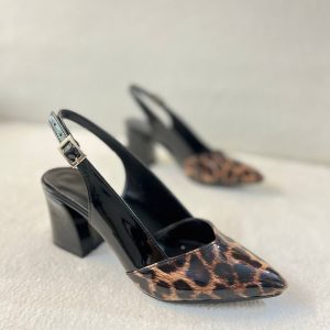 کفش مجلسی پاشنه دار پلنگی زنانه دخترانه رنگ مشکی پلنگی