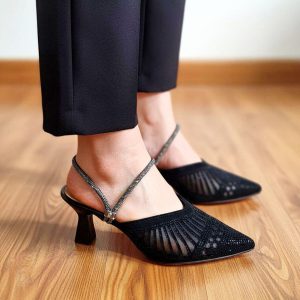 کفش مجلسی نگینی پاشنه‌ بلند زنانه دخترانه رنگ مشکی