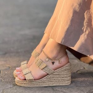 صندل لژدار پاشنه کنفی زنانه