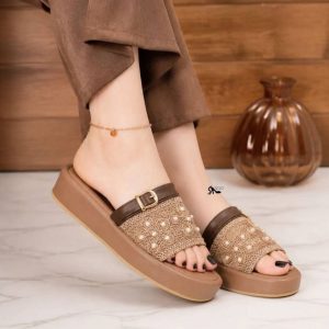 دمپایی صندل لژدار مرواریدی زنانه