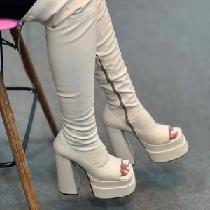 بوت بالای زانو پاشنه بلند جلو باز زنانه