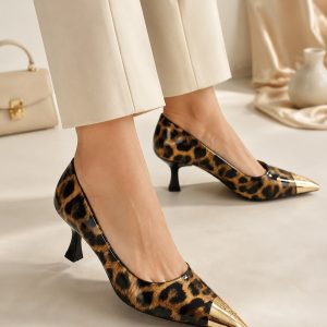 کفش مجلسی پلنگی پاشنه بلند زنانه