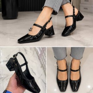 کفش مجلسی ورنی پاشنه کوتاه زنانه 