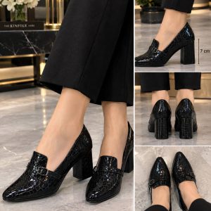 کفش مجلسی کلاسیک ورنی پاشنه بلند زنانه 